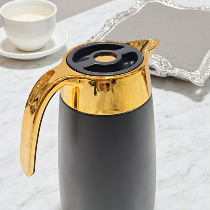 Palermo Temperature Thermos Dallah FL-333 – Pack of 2 Jugs (1.0L + 0.7L) | Smart Temperature Display Coffee & Tea Flask Set | Gold & Silver Vacuum Insulated Thermos - Damoo