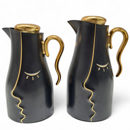 Najib Modern Style Vacuum Flask Set – 0.7L & 1.0L  Thermos Duo, Elegant Face Design, Double-Wall Insulated Jugs for Hot & Cold Beverages, Leak-Proof Lid & Ergonomic Handle - Damoo