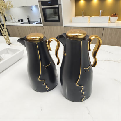 Najib Modern Style Vacuum Flask Set – 0.7L & 1.0L  Thermos Duo, Elegant Face Design, Double-Wall Insulated Jugs for Hot & Cold Beverages, Leak-Proof Lid & Ergonomic Handle - Damoo