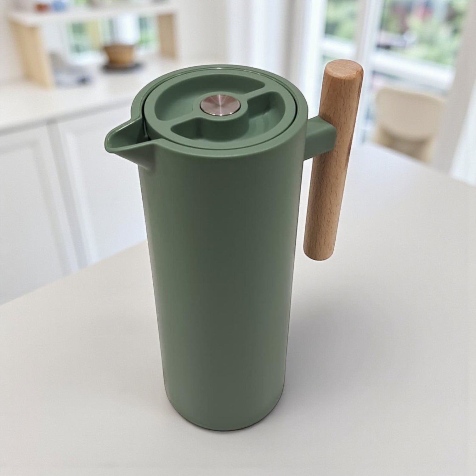 VOGATI 1.0L Premium Vacuum Thermos Flask – Modern Matte Design with Wooden Handle | Double Wall Insulated Carafe for Hot & Cold Drinks - Damoo