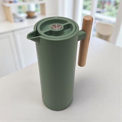 VOGATI 1.0L Premium Vacuum Thermos Flask – Modern Matte Design with Wooden Handle | Double Wall Insulated Carafe for Hot & Cold Drinks - Damoo