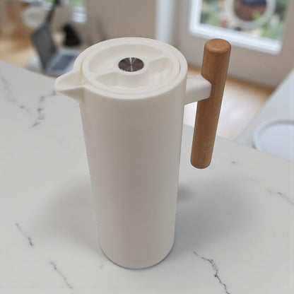 VOGATI 1.0L Premium Vacuum Thermos Flask – Modern Matte Design with Wooden Handle | Double Wall Insulated Carafe for Hot & Cold Drinks - Damoo