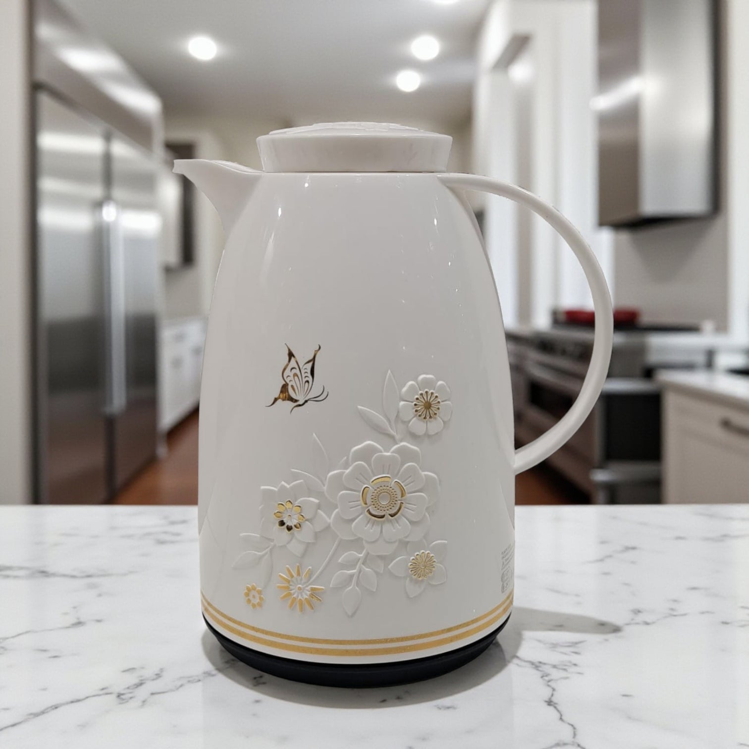 Regal 1.0 Liter Premium Floral Vacuum Flask – Double Wall Insulated Coffee & Tea Thermos with Embossed Design, Elegant Lid & Comfortable Handle – Ideal for Home, Office, and Gifting