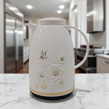 Regal 1.0 Liter Premium Floral Vacuum Flask – Double Wall Insulated Coffee & Tea Thermos with Embossed Design, Elegant Lid & Comfortable Handle – Ideal for Home, Office, and Gifting