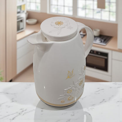 Regal 1.0 Liter Premium Floral Vacuum Flask – Double Wall Insulated Coffee & Tea Thermos with Embossed Design, Elegant Lid & Comfortable Handle – Ideal for Home, Office, and Gifting