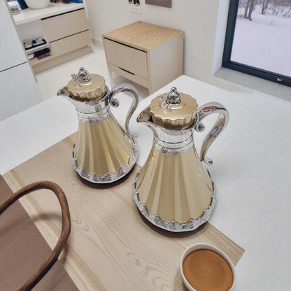 Najib Premium Quality Vacuum Flask Set – 0.7L & 1.0L | Elegant Double-Wall Insulated Jugs with Crown Lid & Ornate Handle | Ideal for Hot & Cold Beverages | Modern Style Collection - Damoo