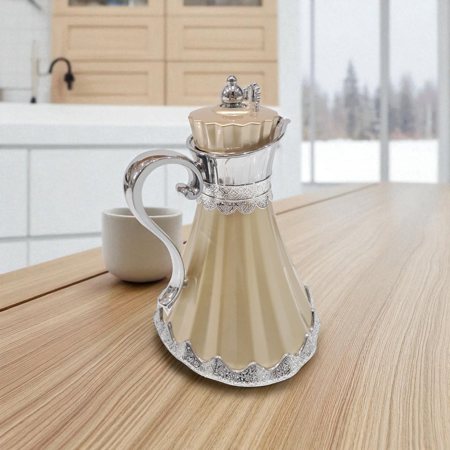 Najib Premium Quality Vacuum Flask Set – 0.7L & 1.0L | Elegant Double-Wall Insulated Jugs with Crown Lid & Ornate Handle | Ideal for Hot & Cold Beverages | Modern Style Collection - Damoo