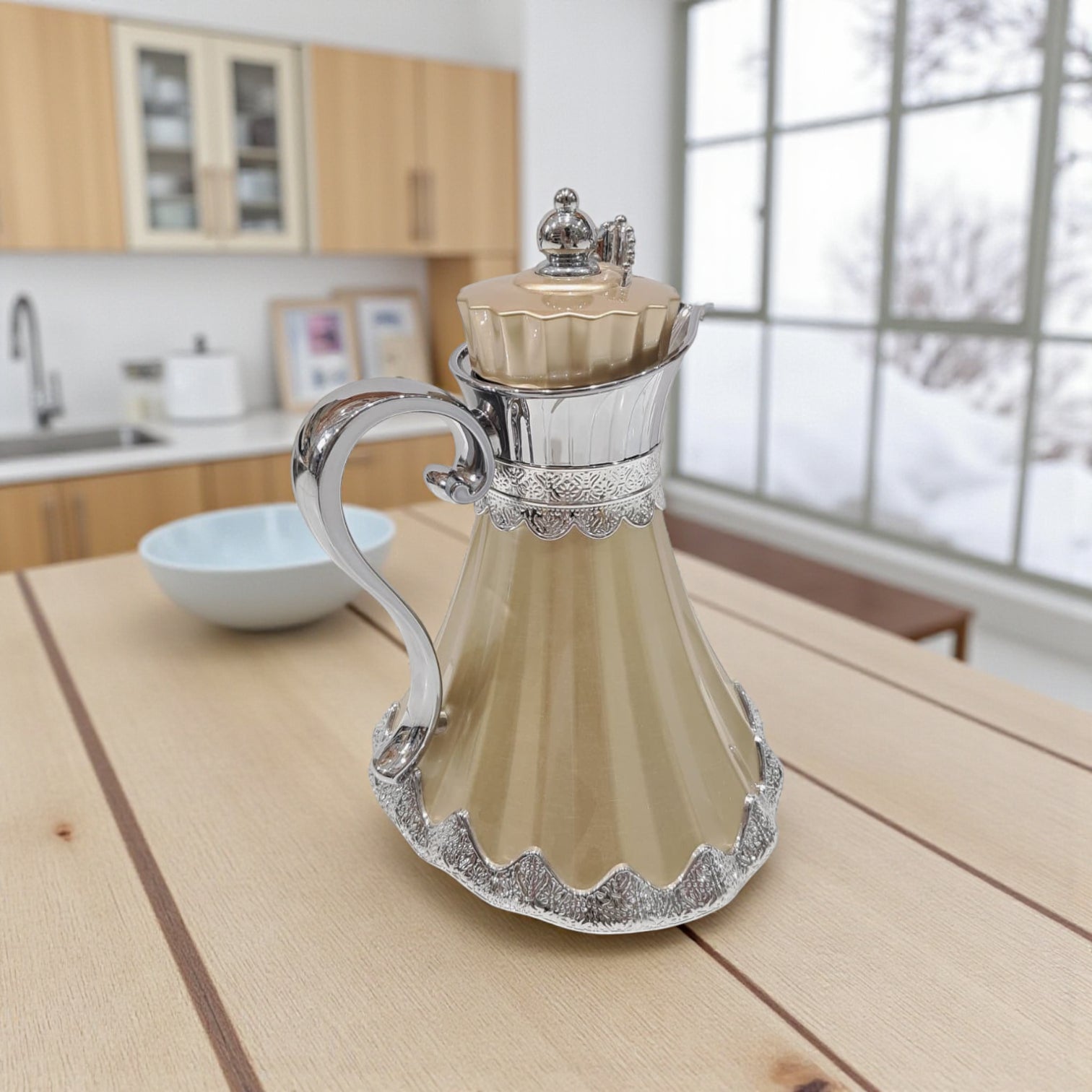 Najib Premium Quality Vacuum Flask Set – 0.7L & 1.0L | Elegant Double-Wall Insulated Jugs with Crown Lid & Ornate Handle | Ideal for Hot & Cold Beverages | Modern Style Collection - Damoo