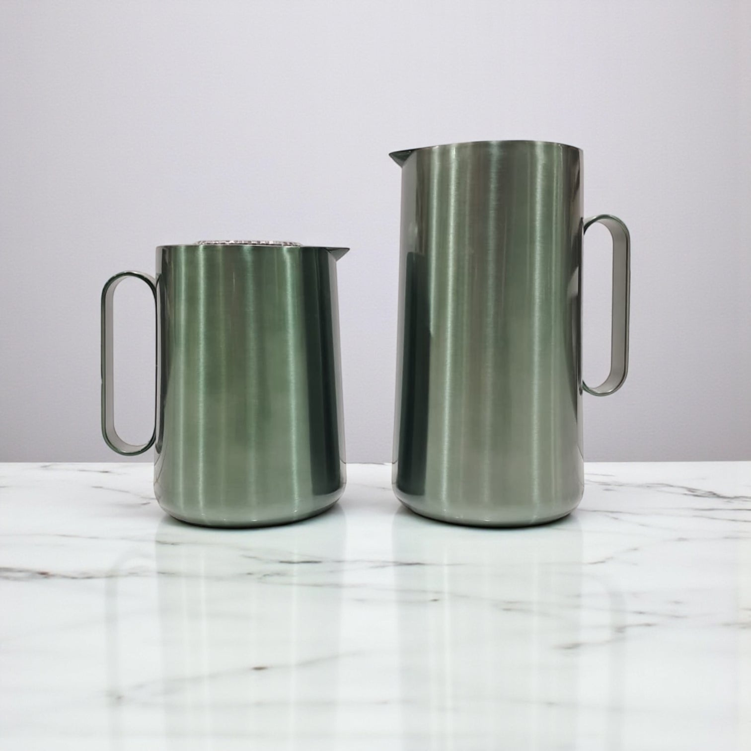 Stainless Steel Double Wall Vacuum Flask Set – 0.35L + 0.6L Insulated Coffee & Tea Thermos with Elegant Metallic Finish and Easy-Pour Handle – Modern Thermal Jugs for Home, Office & Travel - Damoo