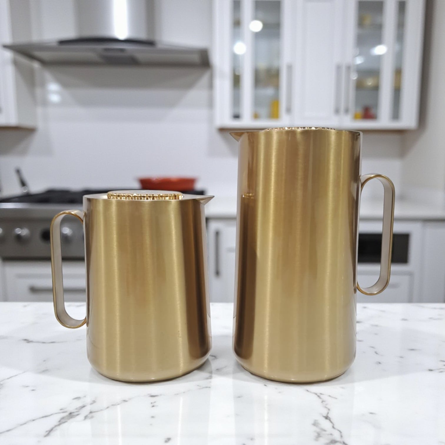 Parati 2-Piece Stainless Steel Vacuum Flask Set SG1M (0.35L + 0.6L) – Double Wall Insulated Coffee & Tea Thermos Jugs with Metallic Finish and Easy-Pour Handle – Elegant Thermal Set for Home, Office & Travel - Damoo