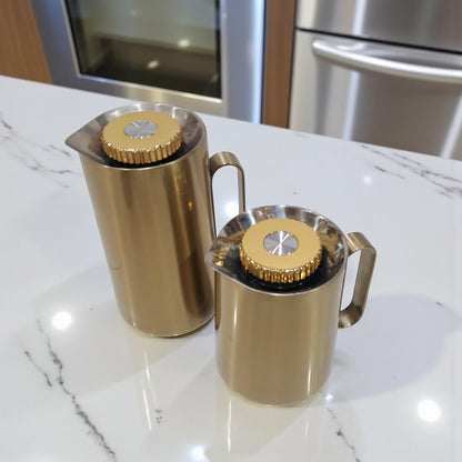 Parati 2-Piece Stainless Steel Vacuum Flask Set SG1M (0.35L + 0.6L) – Double Wall Insulated Coffee & Tea Thermos Jugs with Metallic Finish and Easy-Pour Handle – Elegant Thermal Set for Home, Office & Travel - Damoo