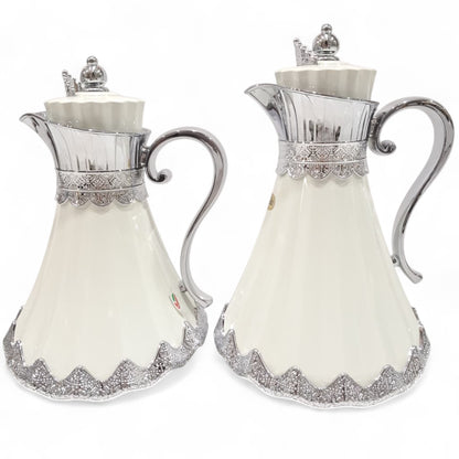 Najib Premium Quality Vacuum Flask Set – 0.7L & 1.0L | Elegant Double-Wall Insulated Jugs with Crown Lid & Ornate Handle | Ideal for Hot & Cold Beverages | Modern Style Collection - Damoo