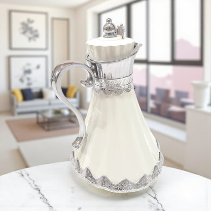 Najib Premium Quality Vacuum Flask Set – 0.7L & 1.0L | Elegant Double-Wall Insulated Jugs with Crown Lid & Ornate Handle | Ideal for Hot & Cold Beverages | Modern Style Collection - Damoo