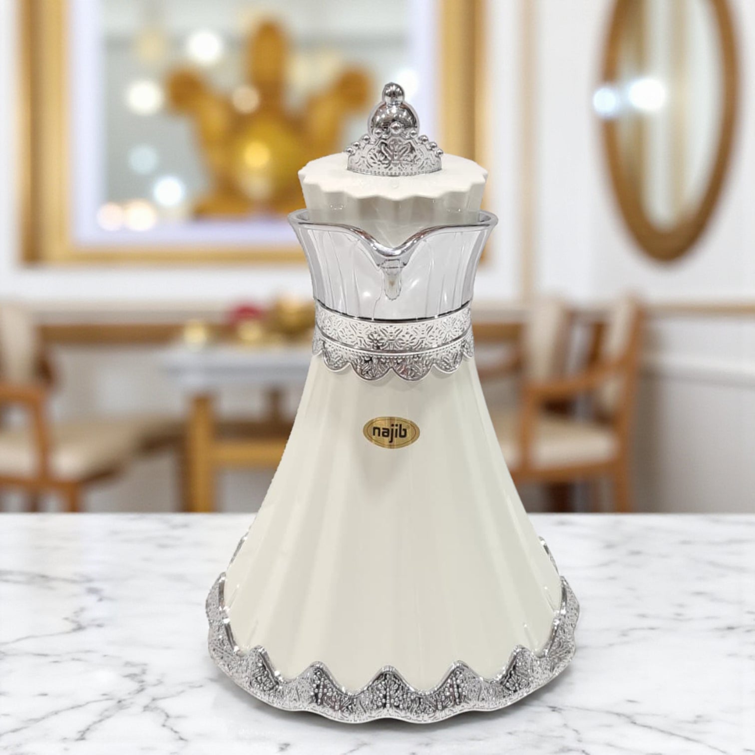 Najib Premium Quality Vacuum Flask Set – 0.7L & 1.0L | Elegant Double-Wall Insulated Jugs with Crown Lid & Ornate Handle | Ideal for Hot & Cold Beverages | Modern Style Collection - Damoo