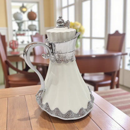 Najib Premium Quality Vacuum Flask Set – 0.7L & 1.0L | Elegant Double-Wall Insulated Jugs with Crown Lid & Ornate Handle | Ideal for Hot & Cold Beverages | Modern Style Collection - Damoo