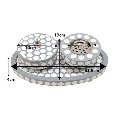Luxury Hexagonal Mosaic Bukhoor & Mabkhara Set with Lid and Tray – Elegant Polyresin Home Fragrance Holder for Incense and Bakhoor Display - Damoo