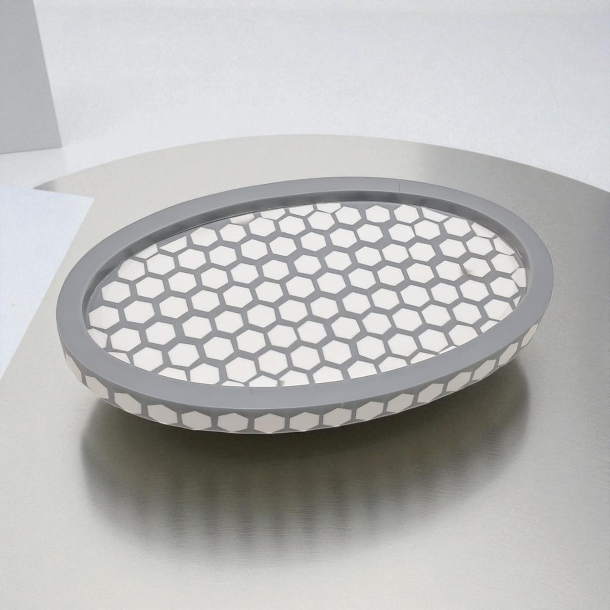 Luxury Hexagonal Mosaic Bukhoor & Mabkhara Set with Lid and Tray – Elegant Polyresin Home Fragrance Holder for Incense and Bakhoor Display - Damoo