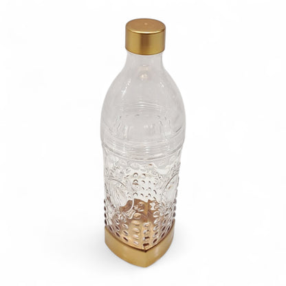 Luxury Clear Plastic Water Bottle with Gold Lid & Base – Reusable Textured Hydration Bottle for Home, Office, Gym & Travel – Elegant BPA-Free Design for Everyday Use - Damoo