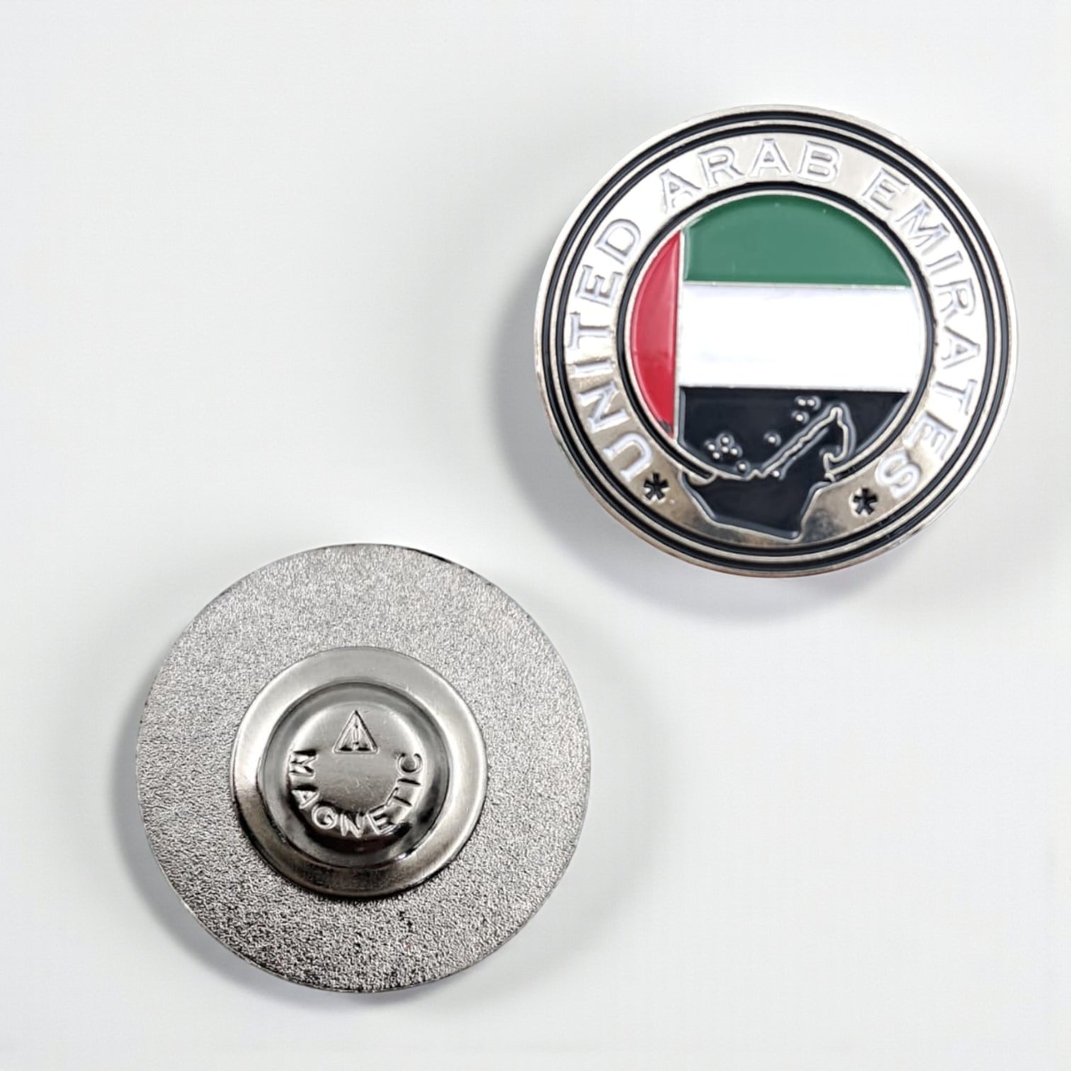 UAE National Emblem Round Metal Badge – Premium United Arab Emirates Flag Pin with Map Design for National Day, Official Events & Corporate Celebrations - Damoo
