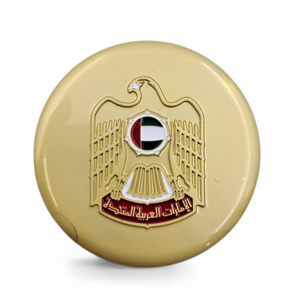 UAE National Emblem Round Metal Badge – Elegant Golden Finish Pin with Official Eagle Crest for National Day, Flag Day, and Corporate Celebrations - Damoo
