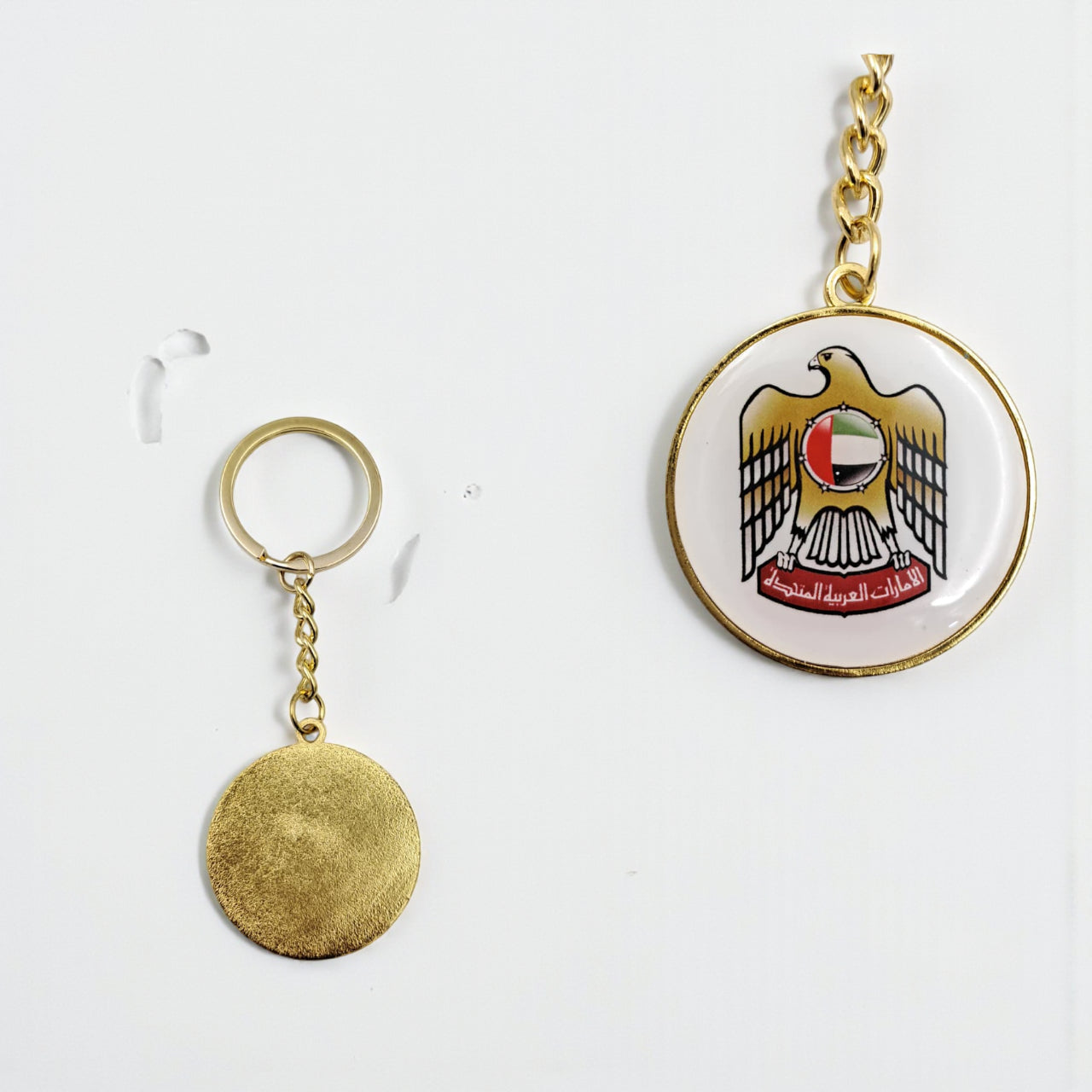 UAE National Emblem Metal Keychain – Premium Golden Keyring with Round Logo Design for National Day, Flag Day, and Patriotic Gifts - Damoo