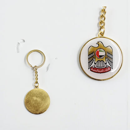 UAE National Emblem Metal Keychain – Premium Golden Keyring with Round Logo Design for National Day, Flag Day, and Patriotic Gifts - Damoo