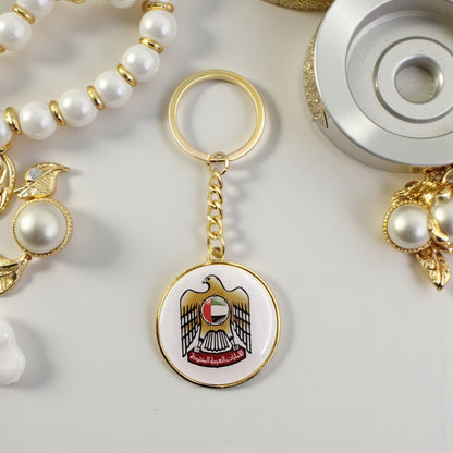 UAE National Emblem Metal Keychain – Premium Golden Keyring with Round Logo Design for National Day, Flag Day, and Patriotic Gifts - Damoo