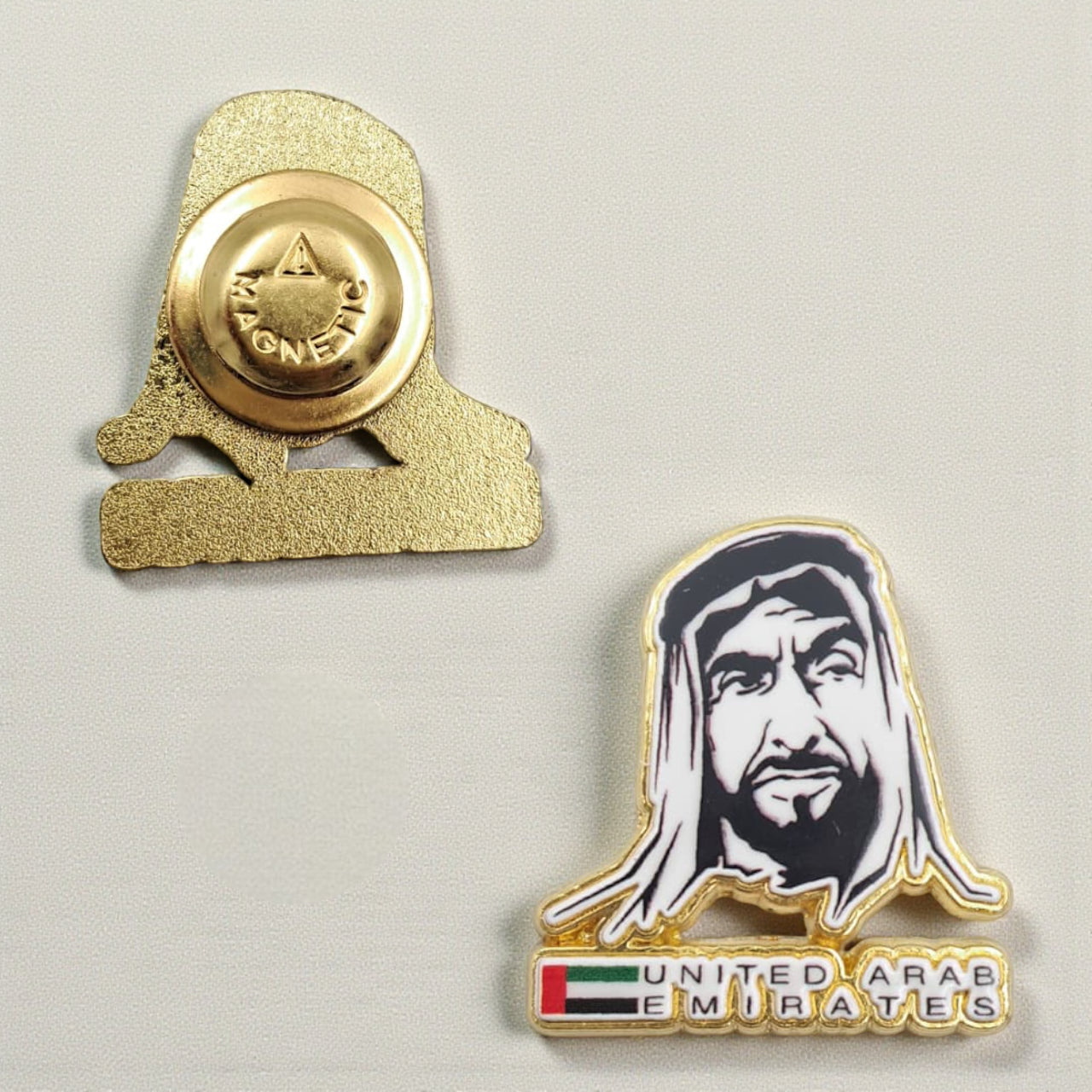 UAE Founder Magnetic Badge – Premium Gold Lapel Pin Featuring “United Arab Emirates” Text | Patriotic National Day Accessory - Damoo