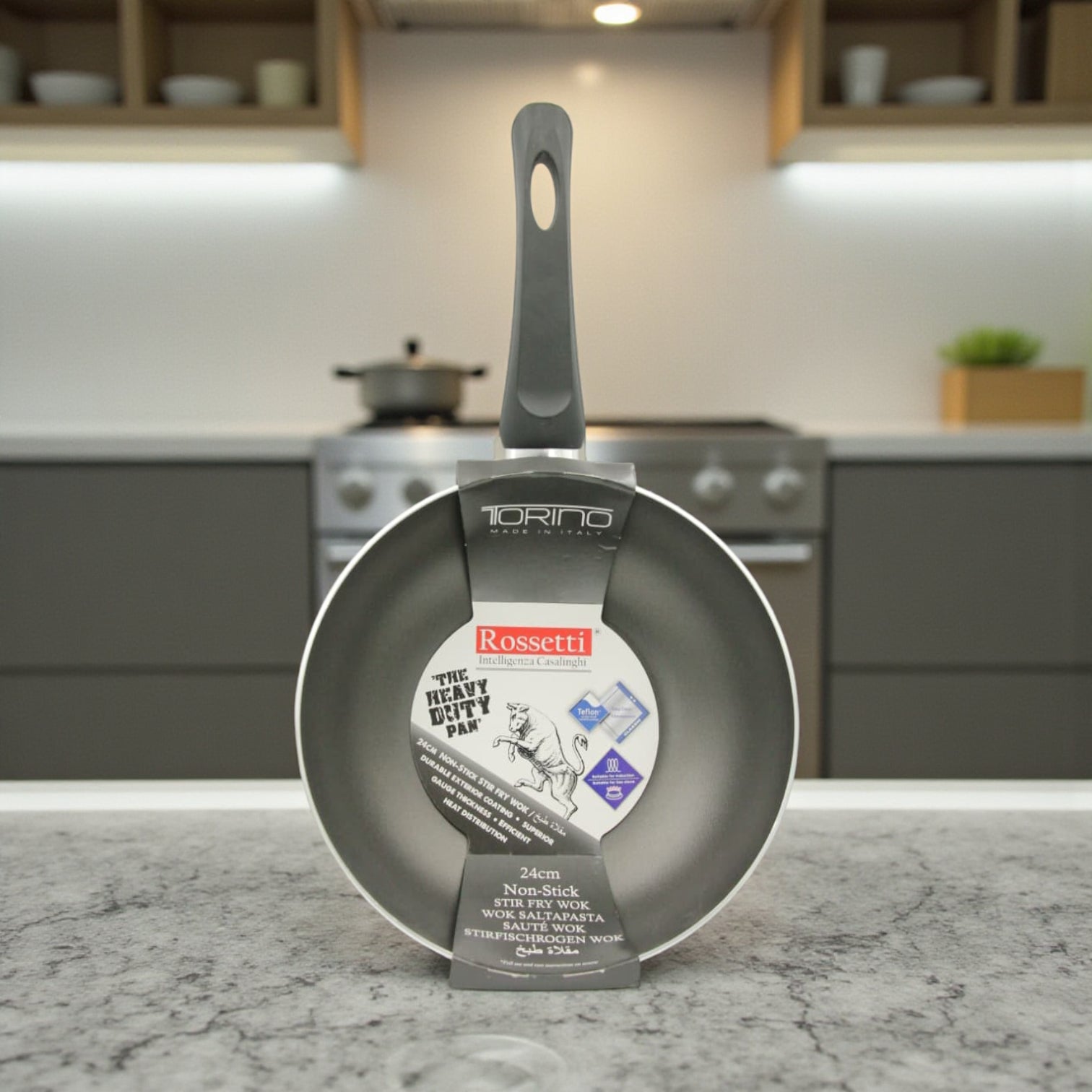 Rossetti Torino 24cm Non-Stick Fry Pan Wok – Heavy Duty Italian Cookware with Teflon Coating | Durable Non-Stick Pan for Everyday Cooking - Damoo