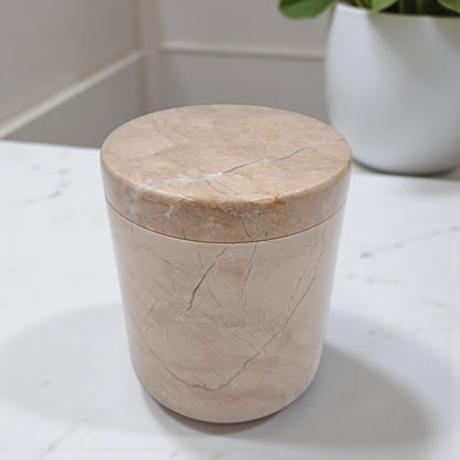Luxury Marble Storage Jar with Lid – Elegant Cylindrical Canister for Kitchen Spices, Bathroom Essentials, Jewelry & Home Décor Organization - Damoo