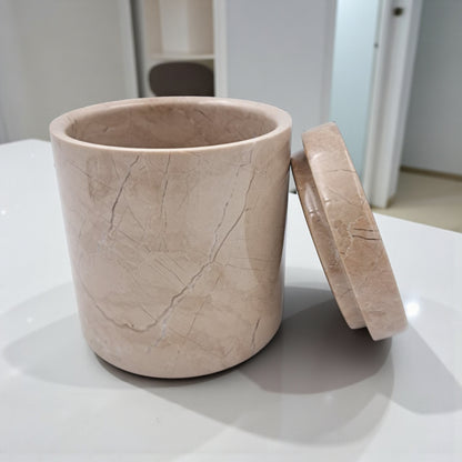 Luxury Marble Storage Jar with Lid – Elegant Cylindrical Canister for Kitchen Spices, Bathroom Essentials, Jewelry & Home Décor Organization - Damoo