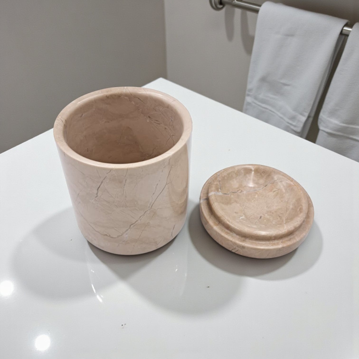 Luxury Marble Storage Jar with Lid – Elegant Cylindrical Canister for Kitchen Spices, Bathroom Essentials, Jewelry & Home Décor Organization - Damoo