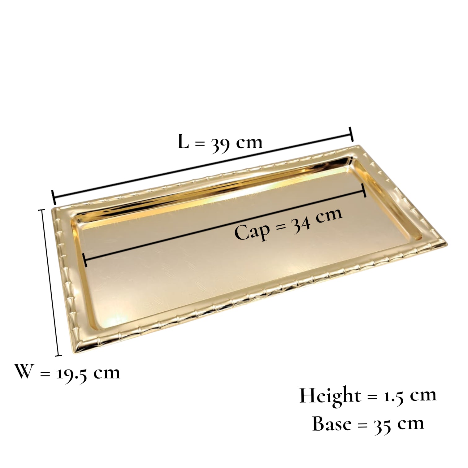 Najib Gold Rectangular Serving Tray – Elegant Polished Finish | Decorative & Functional Food Serving Tray | 39x39cm | Durable Stainless Steel | Made in P.R.C