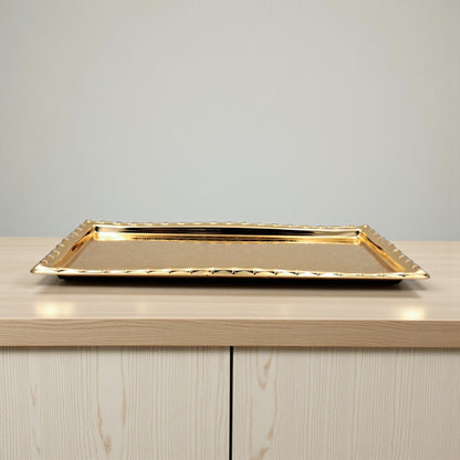 Najib Gold Rectangular Serving Tray – Elegant Polished Finish | Decorative & Functional Food Serving Tray | 39x39cm | Durable Stainless Steel | Made in P.R.C