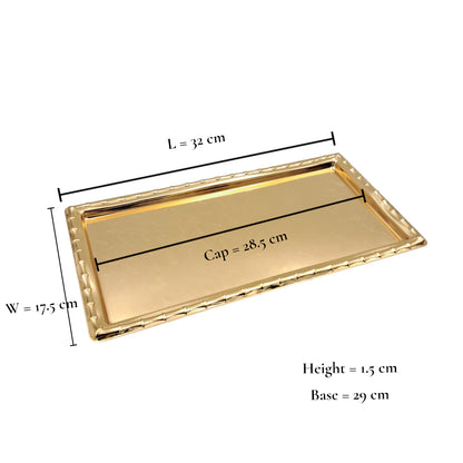Najib Gold Rectangular Serving Tray – Elegant Polished Finish | Decorative & Functional Food Serving Tray | 39x39cm | Durable Stainless Steel | Made in P.R.C