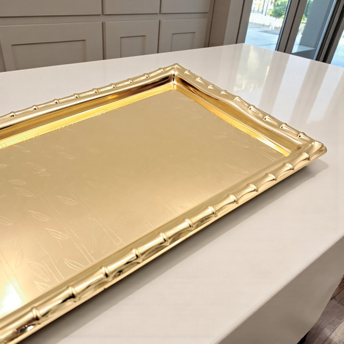 Najib Gold Rectangular Serving Tray – Elegant Polished Finish | Decorative & Functional Food Serving Tray | 39x39cm | Durable Stainless Steel | Made in P.R.C