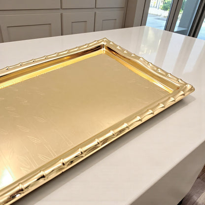 Najib Gold Rectangular Serving Tray – Elegant Polished Finish | Decorative & Functional Food Serving Tray | 39x39cm | Durable Stainless Steel | Made in P.R.C