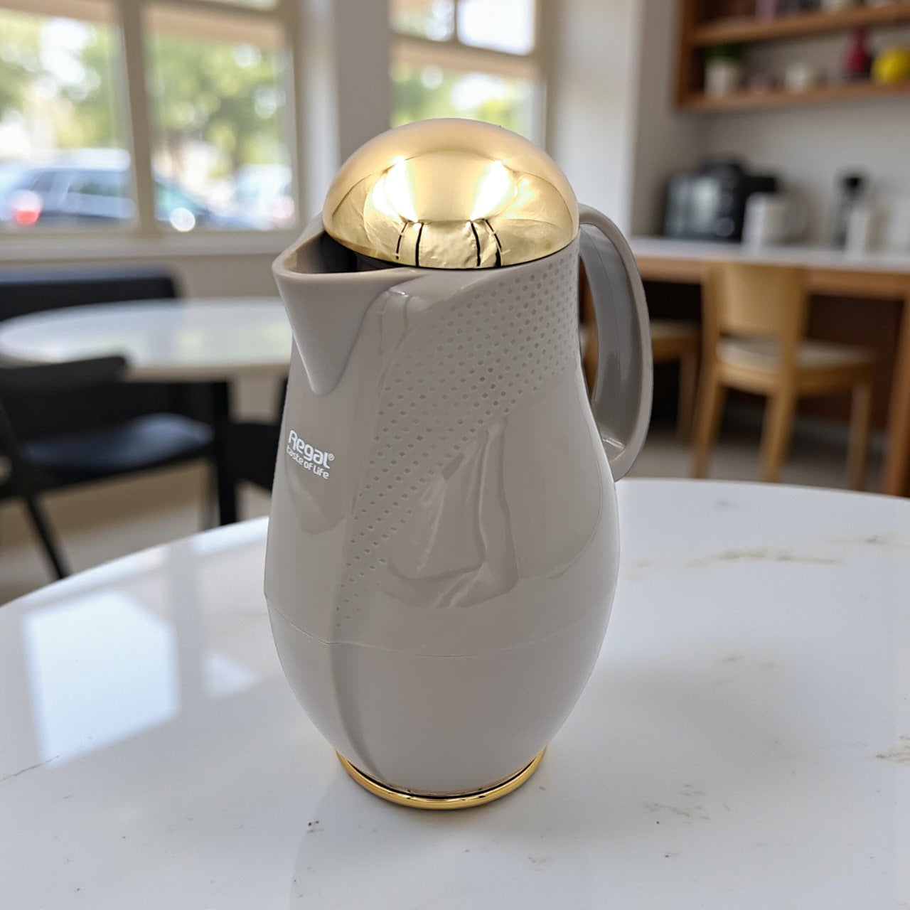Regal Luxury Thermos Flask 1 Liter | Premium Insulated Hot & Cold Beverage Server with Gold Finish Lid | Elegant Double Wall Vacuum Jug