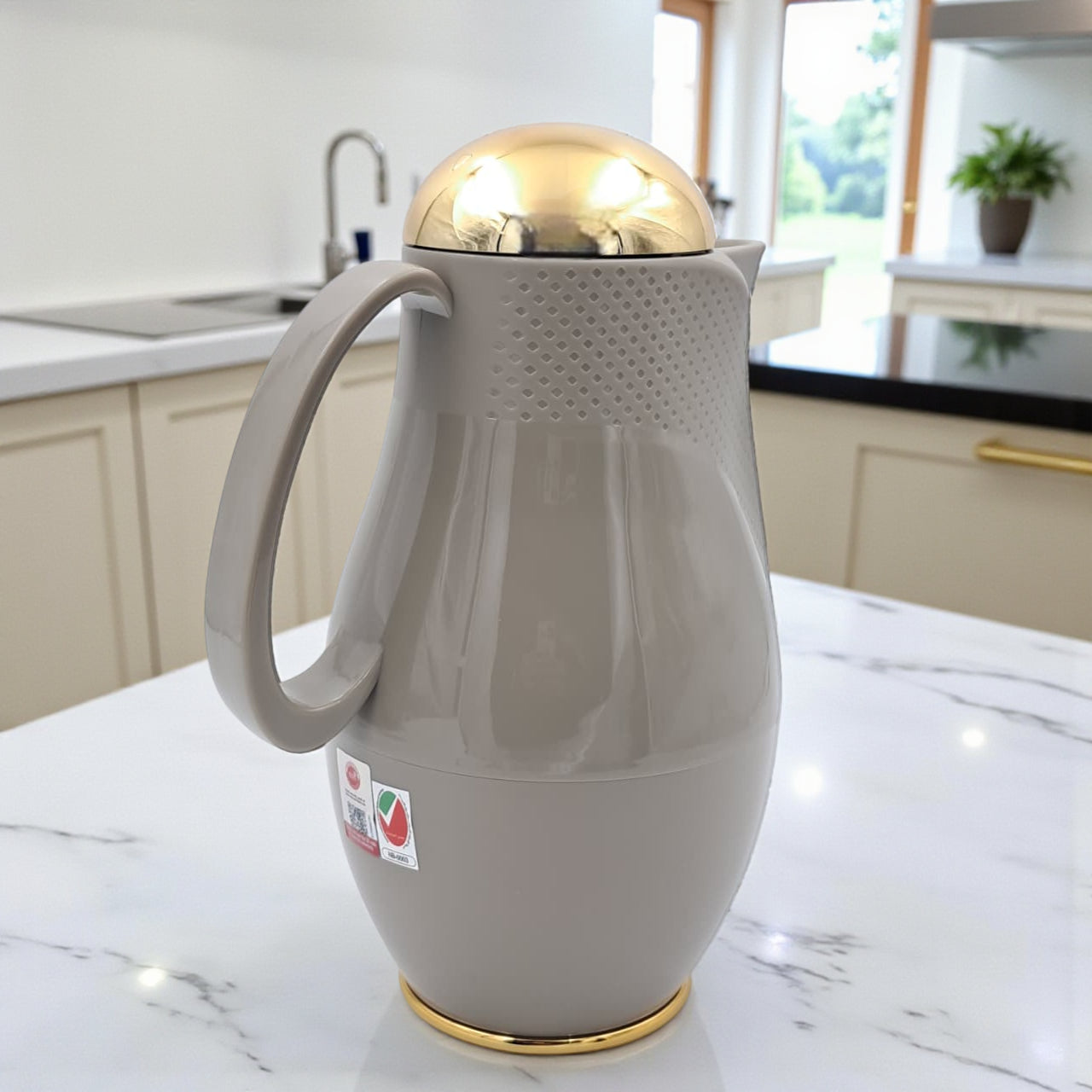 Regal Luxury Thermos Flask 1 Liter | Premium Insulated Hot & Cold Beverage Server with Gold Finish Lid | Elegant Double Wall Vacuum Jug