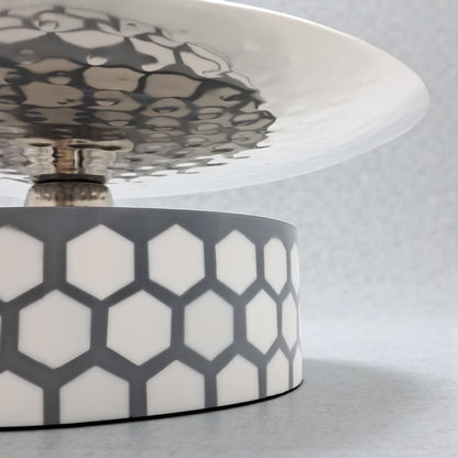 Elegant Hammered Metal Cake Stand with Geometric Base | Modern Dessert & Serving Display | Durable Decorative Table Centerpiece