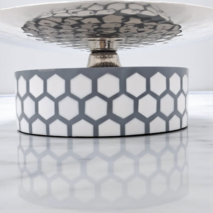 Elegant Hammered Metal Cake Stand with Geometric Base | Modern Dessert & Serving Display | Durable Decorative Table Centerpiece