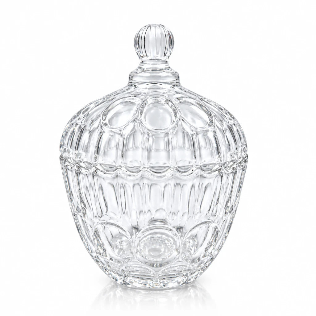 Yesink Decorative Glass Jar with Lid | Elegant Crystal Candy Jar for Sweets, Nuts, or Sugar | Premium Clear Storage Bowl with Textured Design