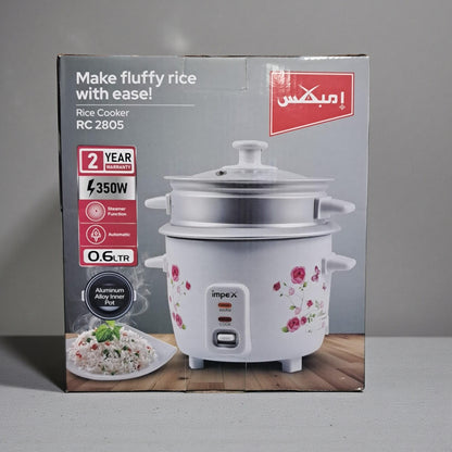 Impex RC 2805 Electric Rice Cooker 0.6L | 350W Compact Automatic Rice Cooker with Aluminum Inner Pot & Steamer Function | Easy Cooking & Keep Warm Feature