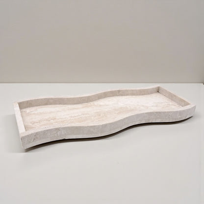 Natural Travertine Stone Wave Tray – Handmade Curved Rectangular Decorative Tray | Solid Stone Vanity or Table Organizer