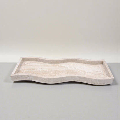 Natural Travertine Stone Wave Tray – Handmade Curved Rectangular Decorative Tray | Solid Stone Vanity or Table Organizer