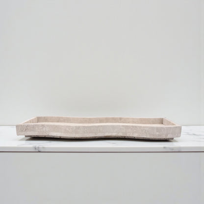 Natural Travertine Stone Wave Tray – Handmade Curved Rectangular Decorative Tray | Solid Stone Vanity or Table Organizer