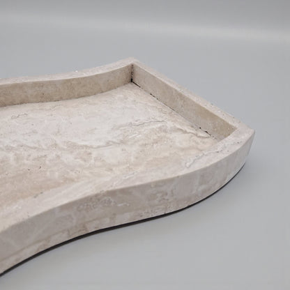 Natural Travertine Stone Wave Tray – Handmade Curved Rectangular Decorative Tray | Solid Stone Vanity or Table Organizer