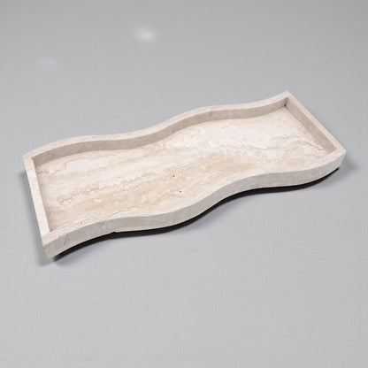 Natural Travertine Stone Wave Tray – Handmade Curved Rectangular Decorative Tray | Solid Stone Vanity or Table Organizer