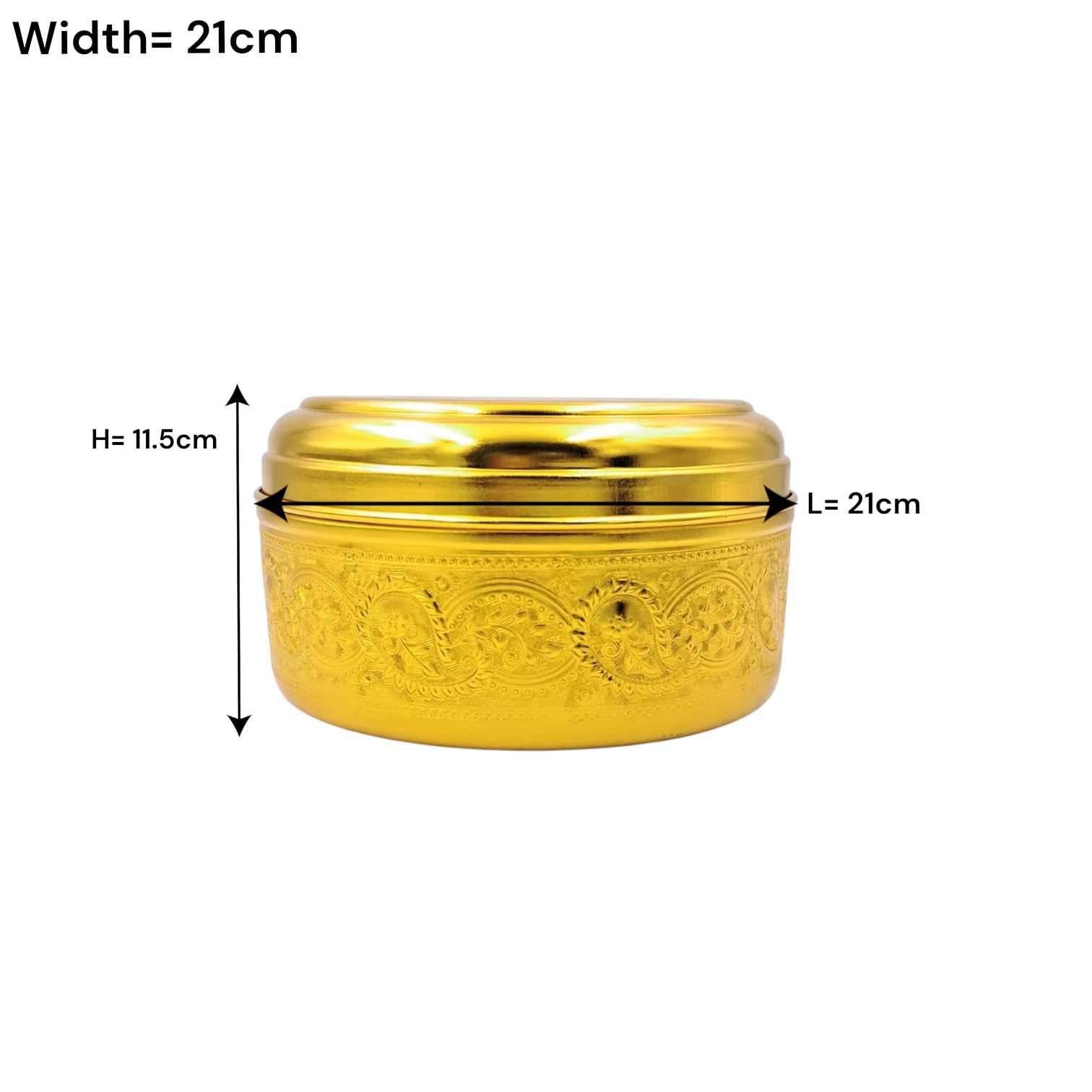 Arabic Embossed Metal Storage Container – Premium Round Box with Lid for Dry Fruits, Dates, Sweets, Spices, Jewelry & Gifting | Decorative Traditional Design | 21cm Large Size