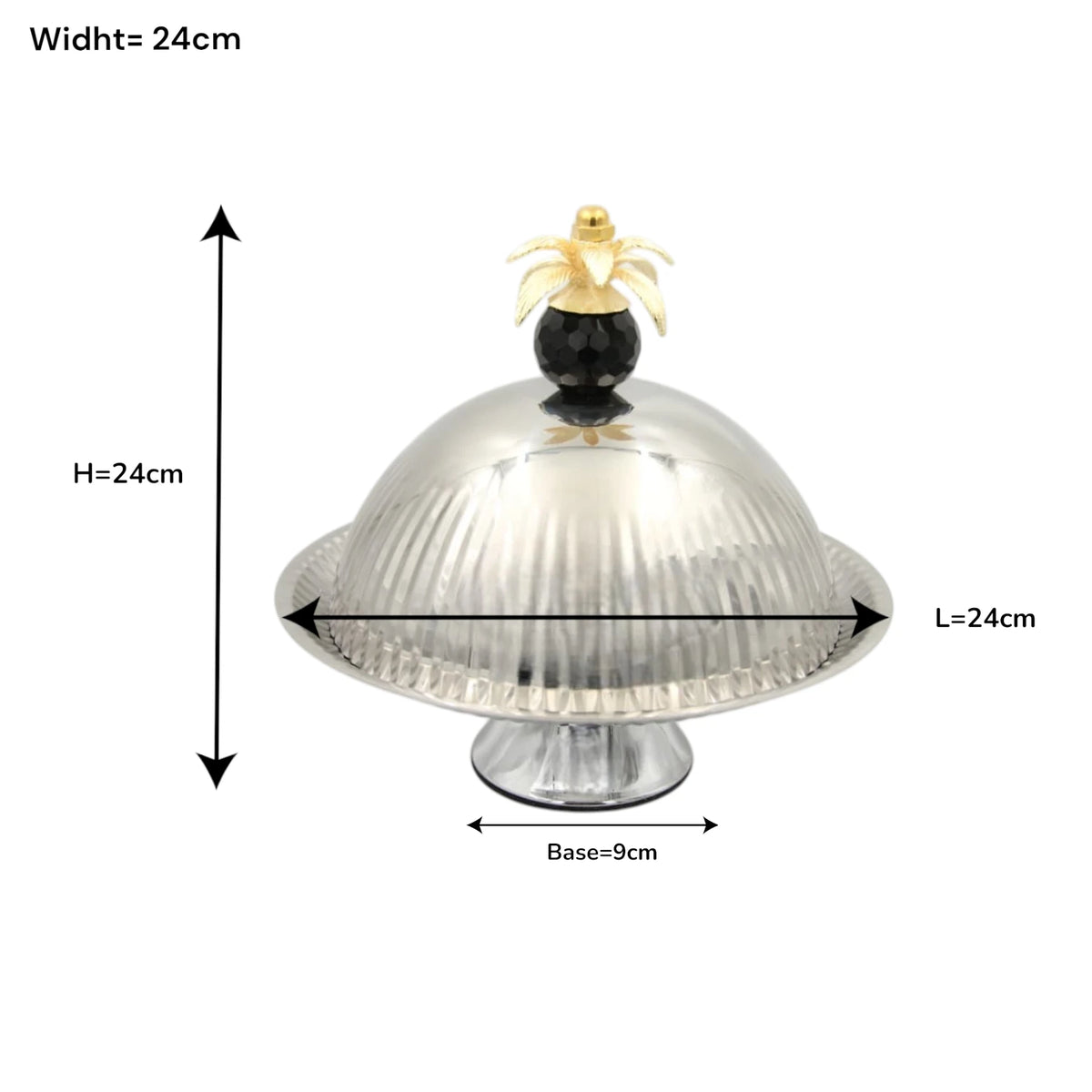 Luxury Metal Covered Serving Tray Stand with Dome Lid & Decorative Palm Handle – Elegant Dessert, Fruit & Snack Display Platter with Lid (24H x 24L x 24W CM) - Damoo